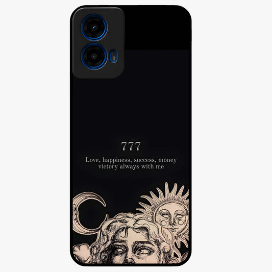 Mystic Victory Aura Glass Case showing flat back view with victory symbol artwork and glossy glass finish.