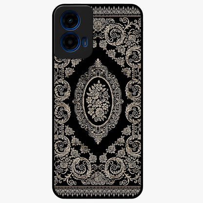 Noir Bloom Elegance Glass Case showing flat back view with elegant dark floral artwork and glossy glass finish.