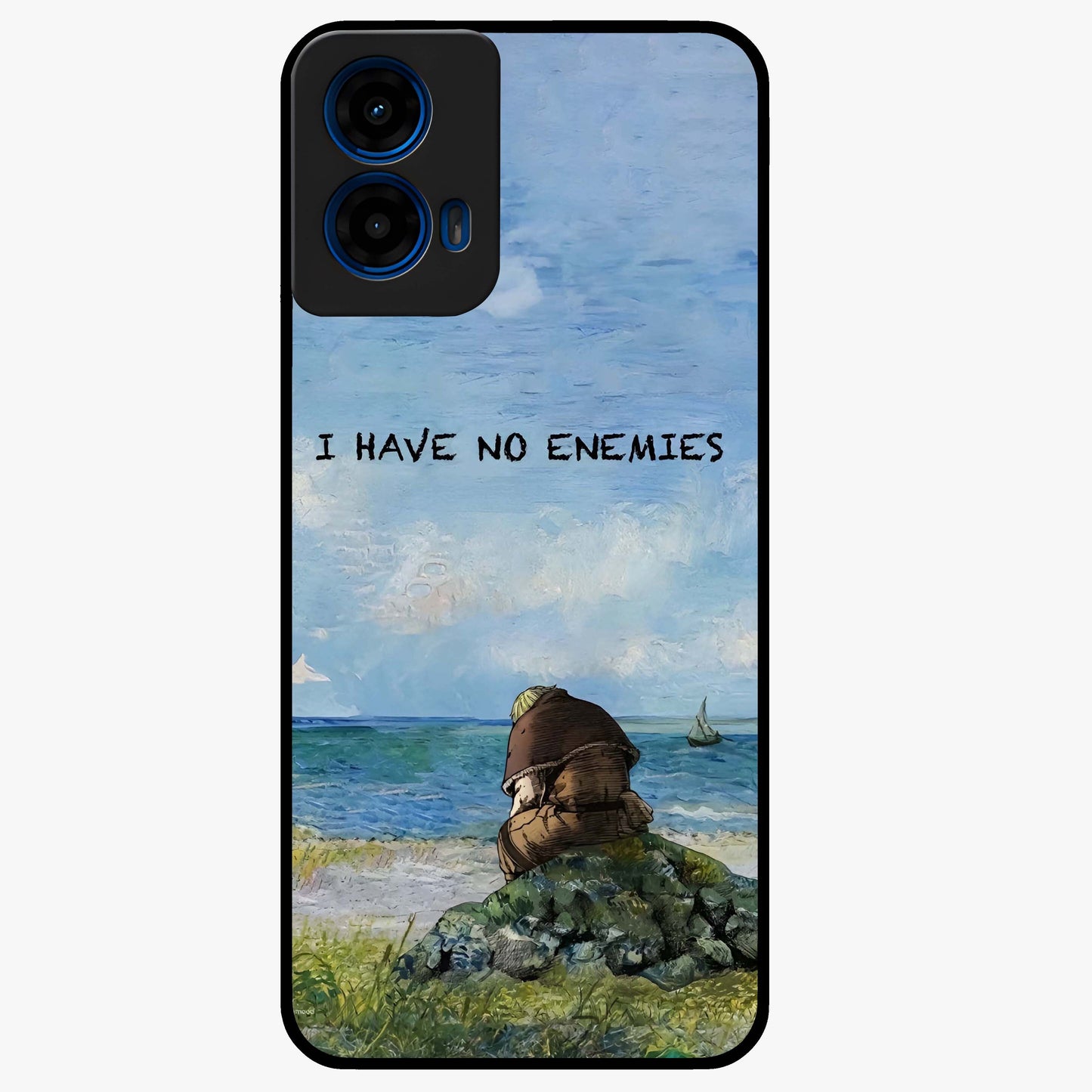 Peace Beyond War Glass Case showing flat back view with symbolic peace themed artwork and glossy glass finish.