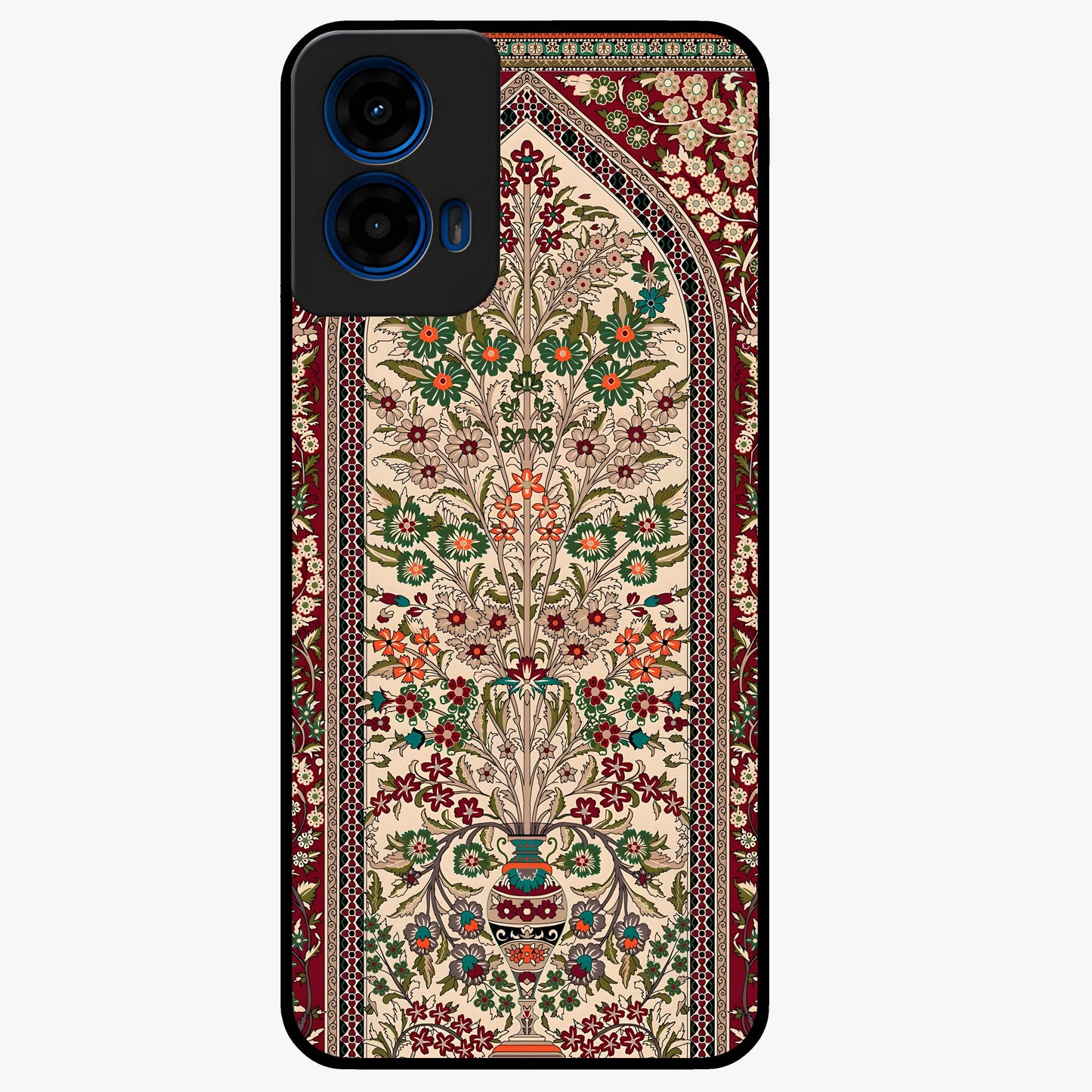 Persian Inspired Glass Case showing flat back view with ornate Persian style pattern artwork and glossy glass finish.