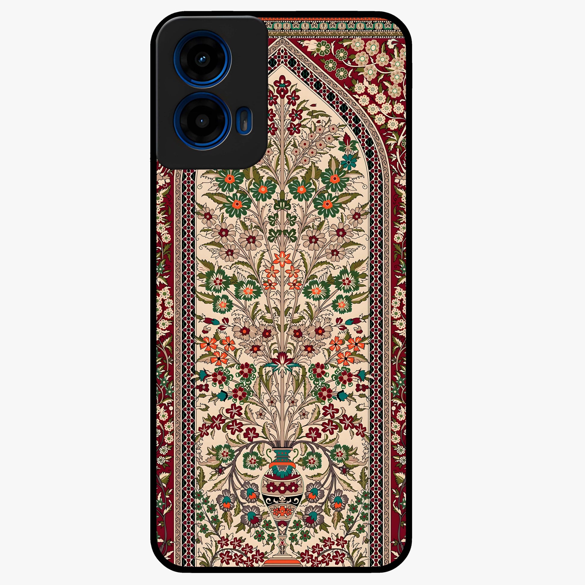 Persian Inspired Glass Case showing flat back view with ornate Persian style pattern artwork and glossy glass finish.