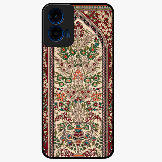 Persian Inspired Glass Case showing flat back view with ornate Persian style pattern artwork and glossy glass finish.