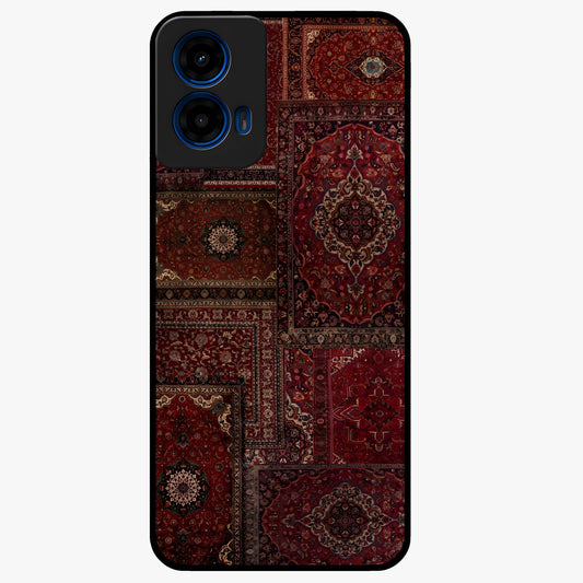 Persian Velvet Tale Glass Case showing flat back view with luxurious Persian velvet pattern artwork and glossy glass finish.