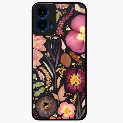 Petal Dream Tapestry Glass Case showing flat back view with intricate floral tapestry artwork and glossy glass finish.