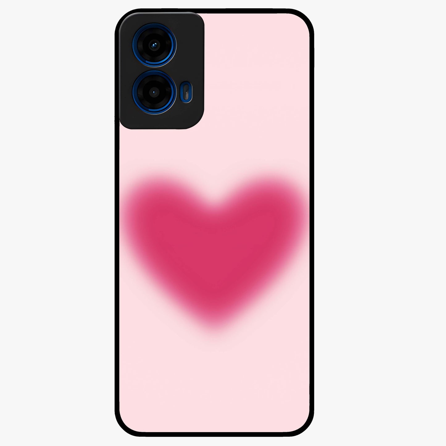 Pink Aura Heart Glass Case showing flat back view with glowing heart artwork and glossy glass finish.