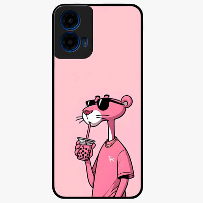 Pink Panther Glass Case showing flat back view with iconic pink panther artwork and glossy glass finish.
