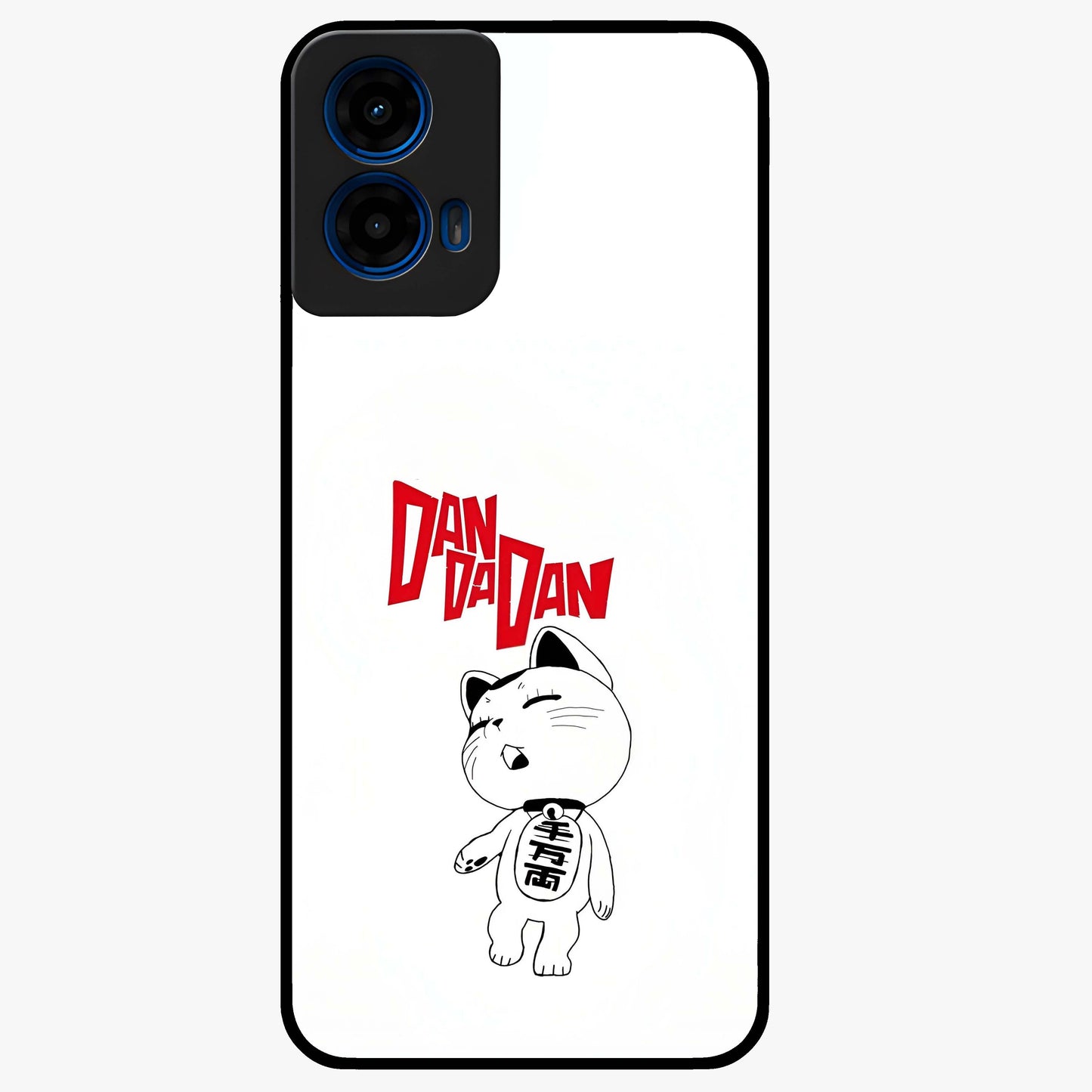 Playful Spirit Charm Glass Case showing flat back view with cheerful charm themed artwork and glossy glass finish.