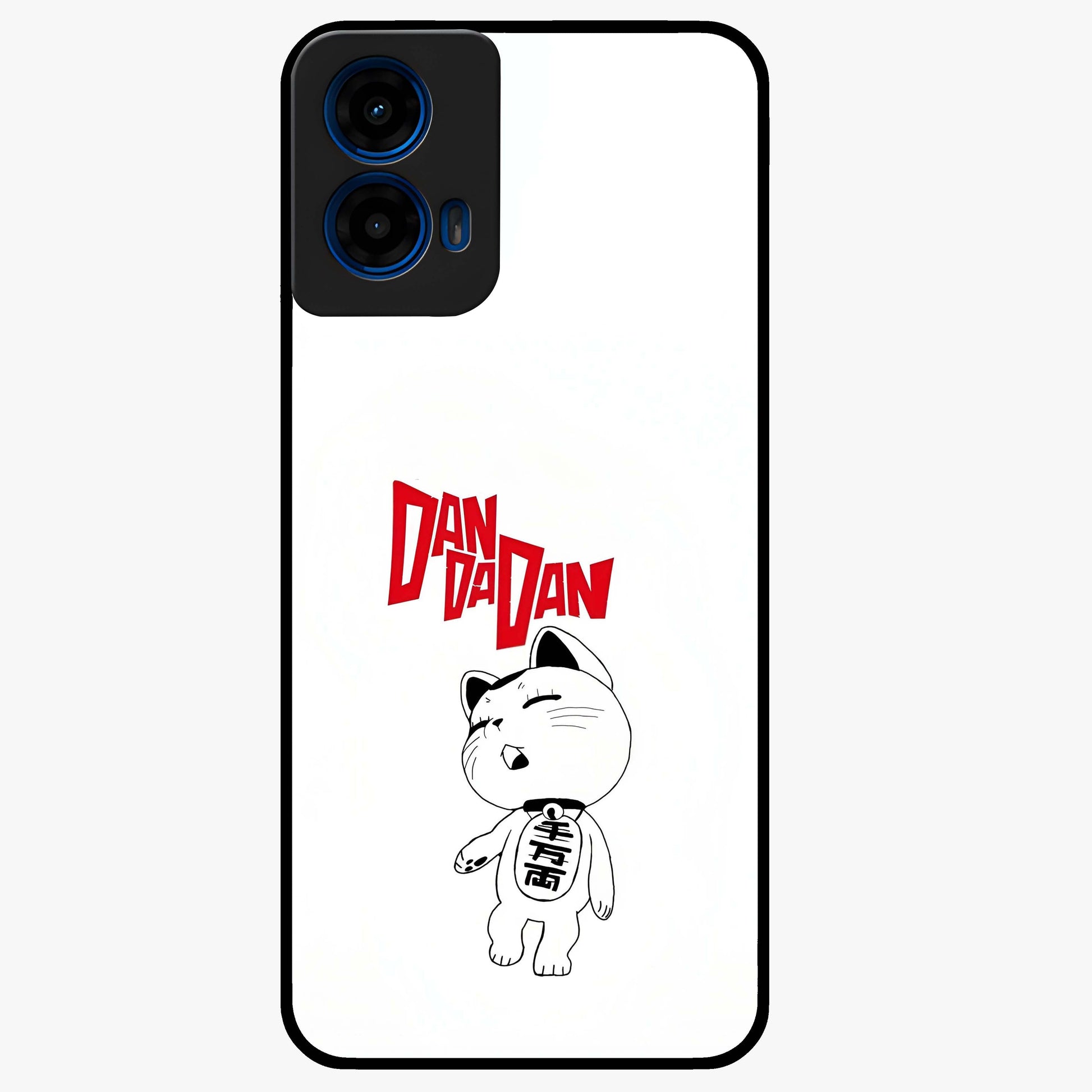 Playful Spirit Charm Glass Case showing flat back view with cheerful charm themed artwork and glossy glass finish.