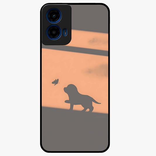 Puppy Shadow Art Glass Case showing flat back view with cute puppy shadow style artwork and glossy glass finish.