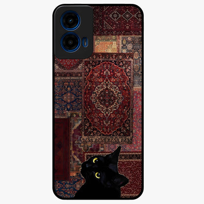Regal Magic Cat Apple Glass Case showing flat back view with magical cat artwork holding apple and glossy glass finish.