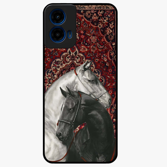 Regal Stallion Tapestry Glass Case showing flat back view with majestic horse tapestry artwork and glossy glass finish.