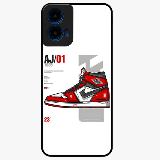 Retro Sneaker Blueprint Glass Case showing flat back view with sneaker blueprint style artwork and glossy glass finish.