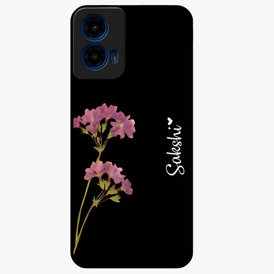 Riching Lavender Flower Custom Name Glass Case showing flat back view with lavender floral artwork and personalized name design.