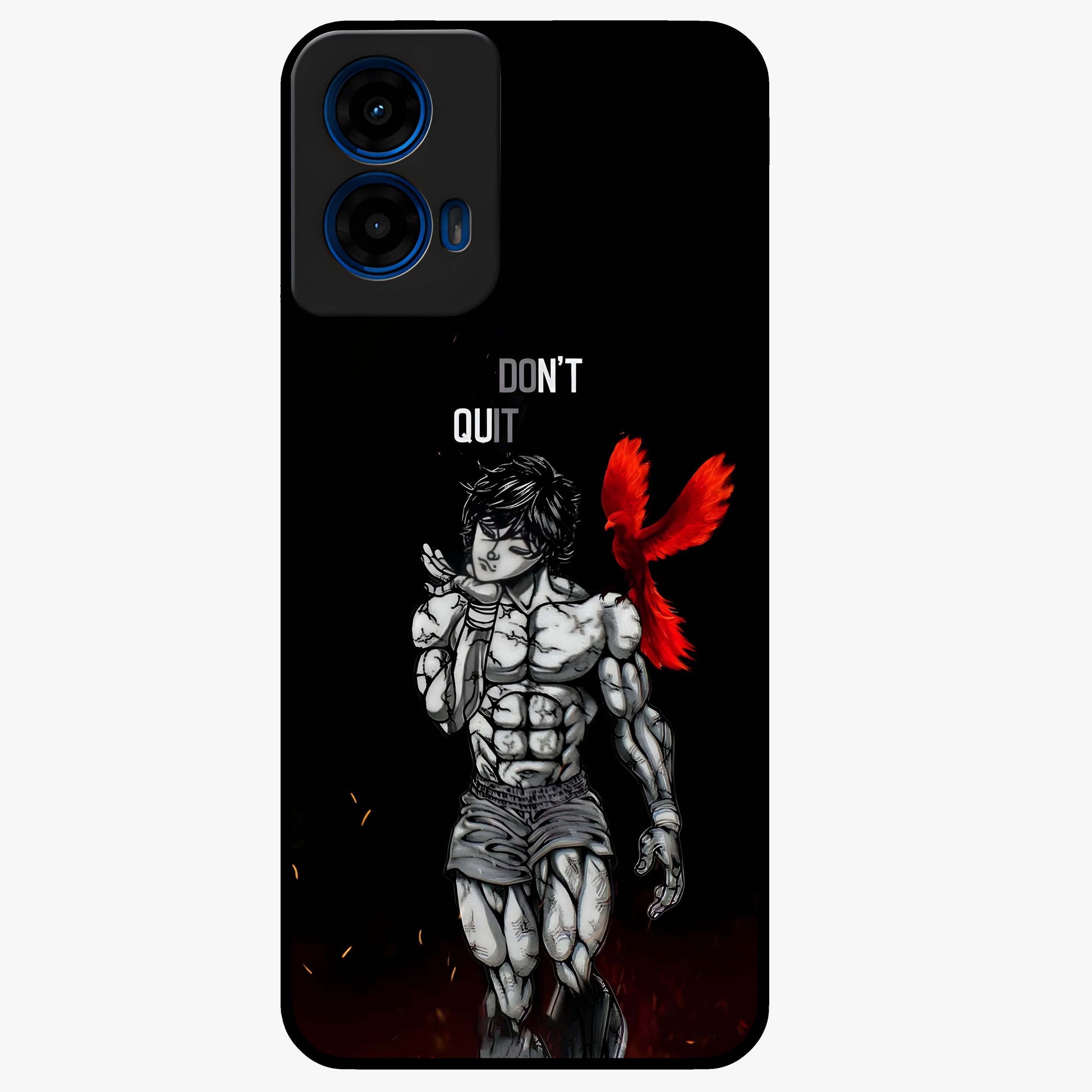 Rise Beyond Limits Glass Case showing flat back view with motivational typography artwork and glossy glass finish.