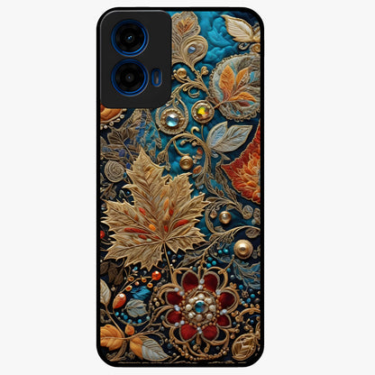 Royal Jewel Garden Glass Case showing flat back view with decorative floral garden artwork and glossy glass finish.