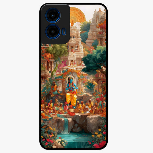 Sacred Sunlight Gods Glass Case showing flat back view with divine sunlight themed artwork and glossy glass finish.