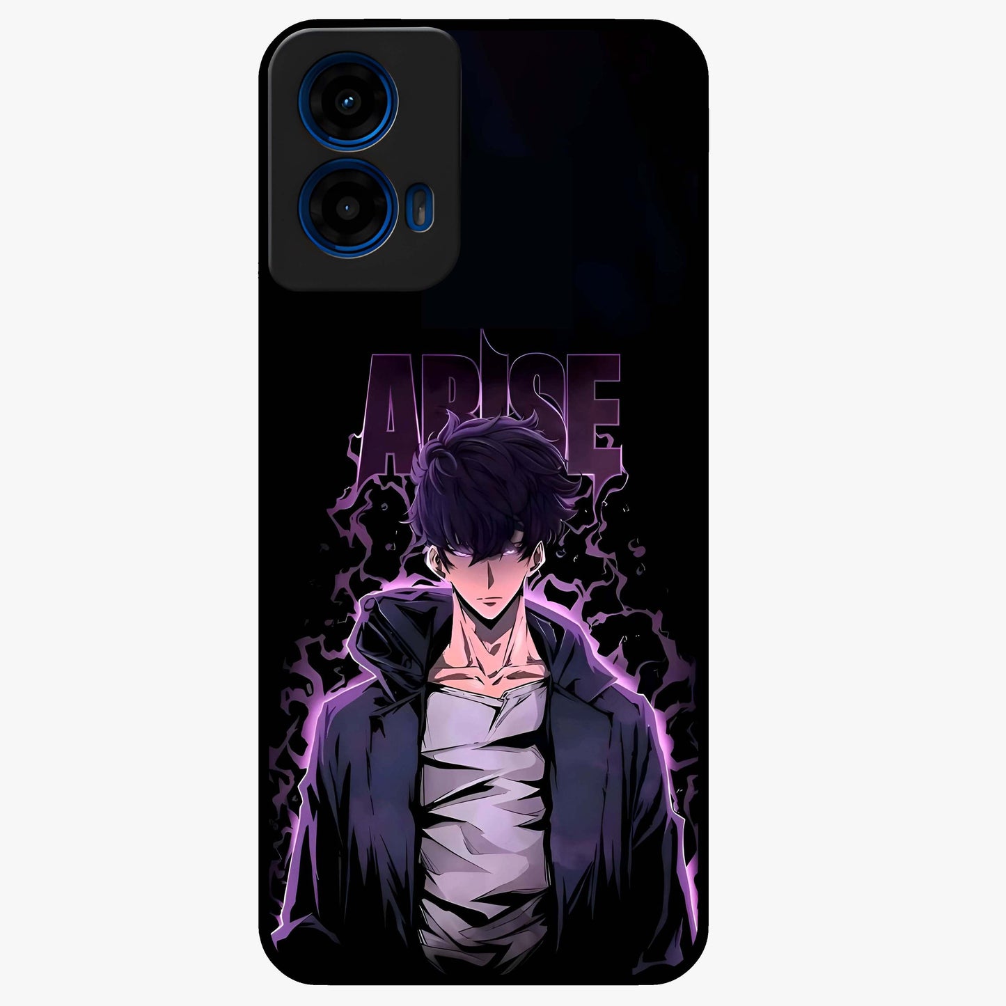 Shadow Monarch Awakening Glass Case showing flat back view with powerful dark monarch themed artwork and glossy glass finish.