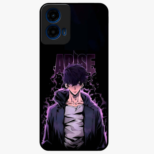 Shadow Monarch Awakening Glass Case showing flat back view with powerful dark monarch themed artwork and glossy glass finish.
