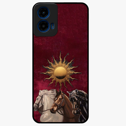 Solar Riders Glass Case showing flat back view with dynamic rider themed artwork and glossy glass finish.