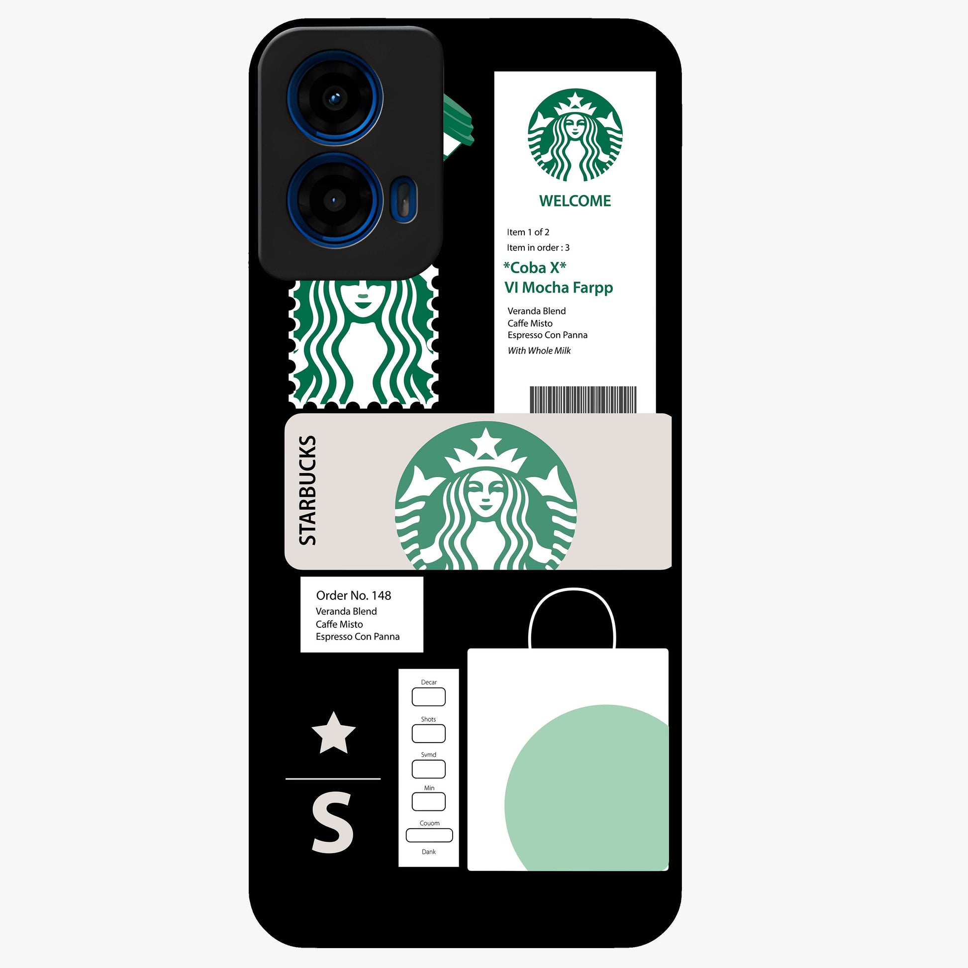 Starbucks Mocha Glass Case showing flat back view with coffee inspired artwork and glossy glass finish.
