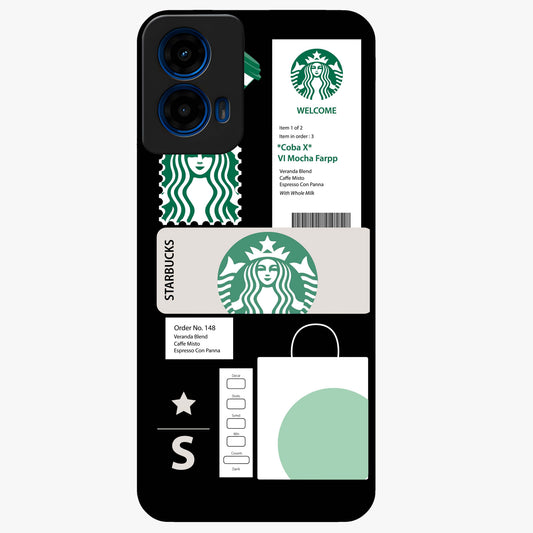 Starbucks Mocha Glass Case showing flat back view with coffee inspired artwork and glossy glass finish.