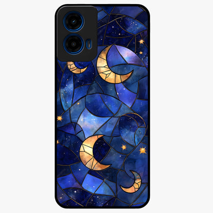 Starlit Sky Tapestry Glass Case showing flat back view with decorative starry sky tapestry artwork and glossy glass finish.