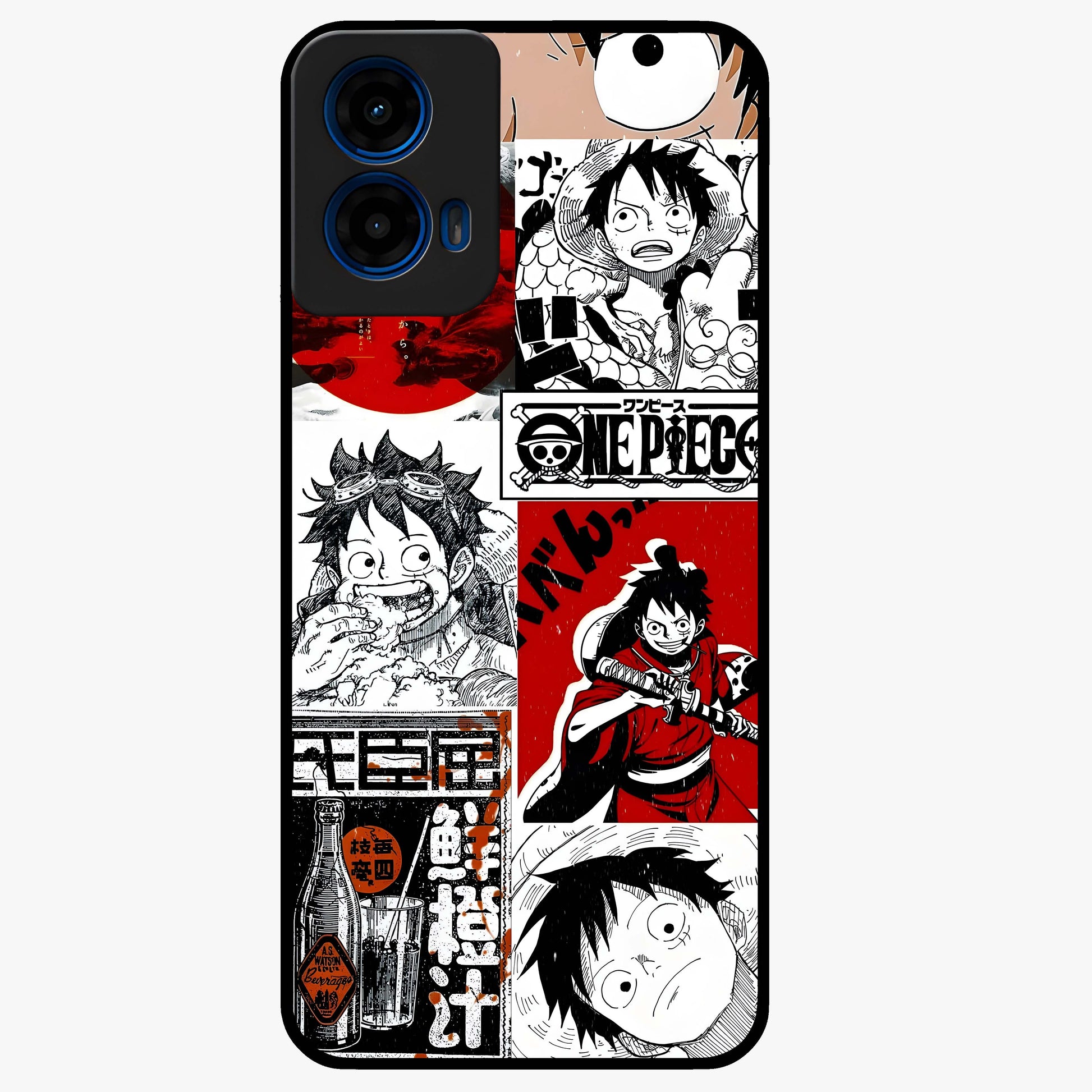 Strawhat Chaos Panels Glass Case showing flat back view with anime inspired chaos panel artwork and glossy glass finish.