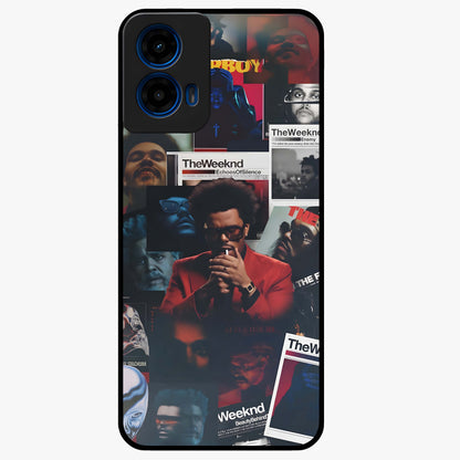 The Weeknd Glass Case showing flat back view with music inspired artistic portrait artwork and glossy glass finish.