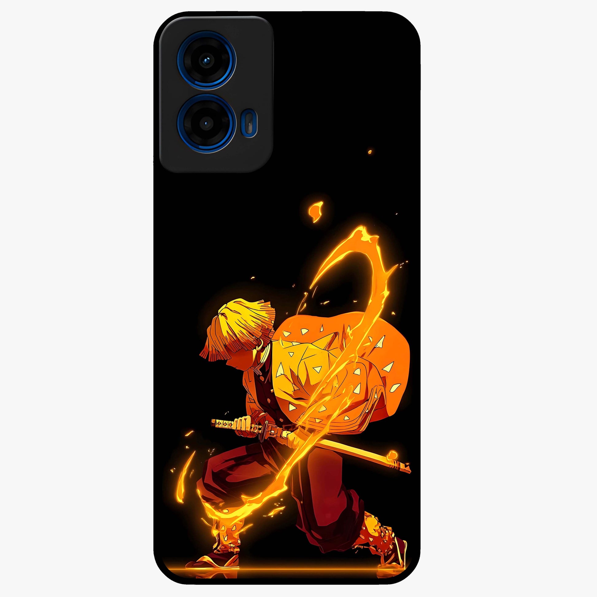 Thunder Flame Execution Glass Case showing flat back view with powerful flame and lightning artwork and glossy glass finish.