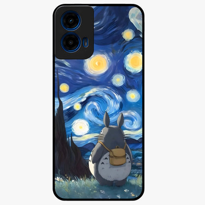 Totoro In Van Gogh Art Glass Case showing flat back view with whimsical character artwork inspired by Van Gogh style and glossy glass finish.