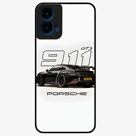 Turbo Legacy Icon Glass Case showing flat back view with iconic sports car inspired artwork and glossy glass finish.