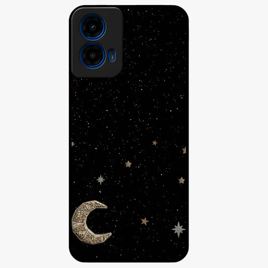 Twinkle Star With Half Moon Glass Case showing flat back view with star and half moon artwork and glossy glass finish.