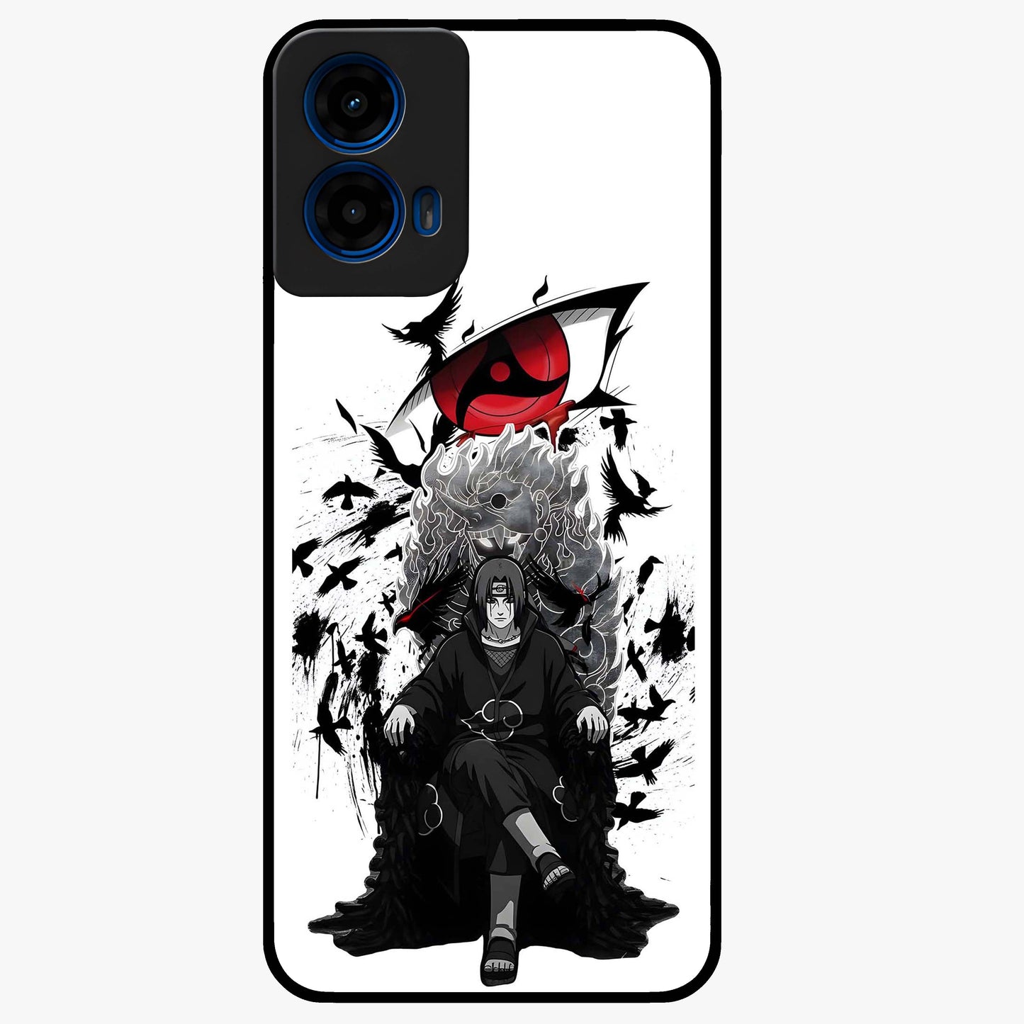 Uchiha Shadow Throne Glass Case showing flat back view with cosmic underwater themed artwork and glossy glass finish.