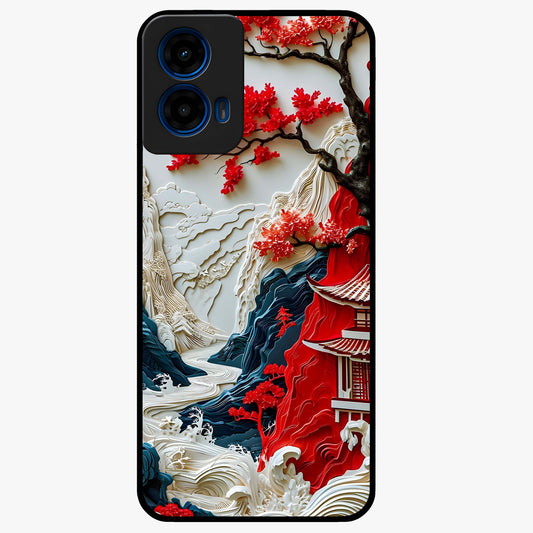 Whispers Of Sakura Waves Glass Case showing flat back view with cherry blossom wave artwork and glossy glass finish.
