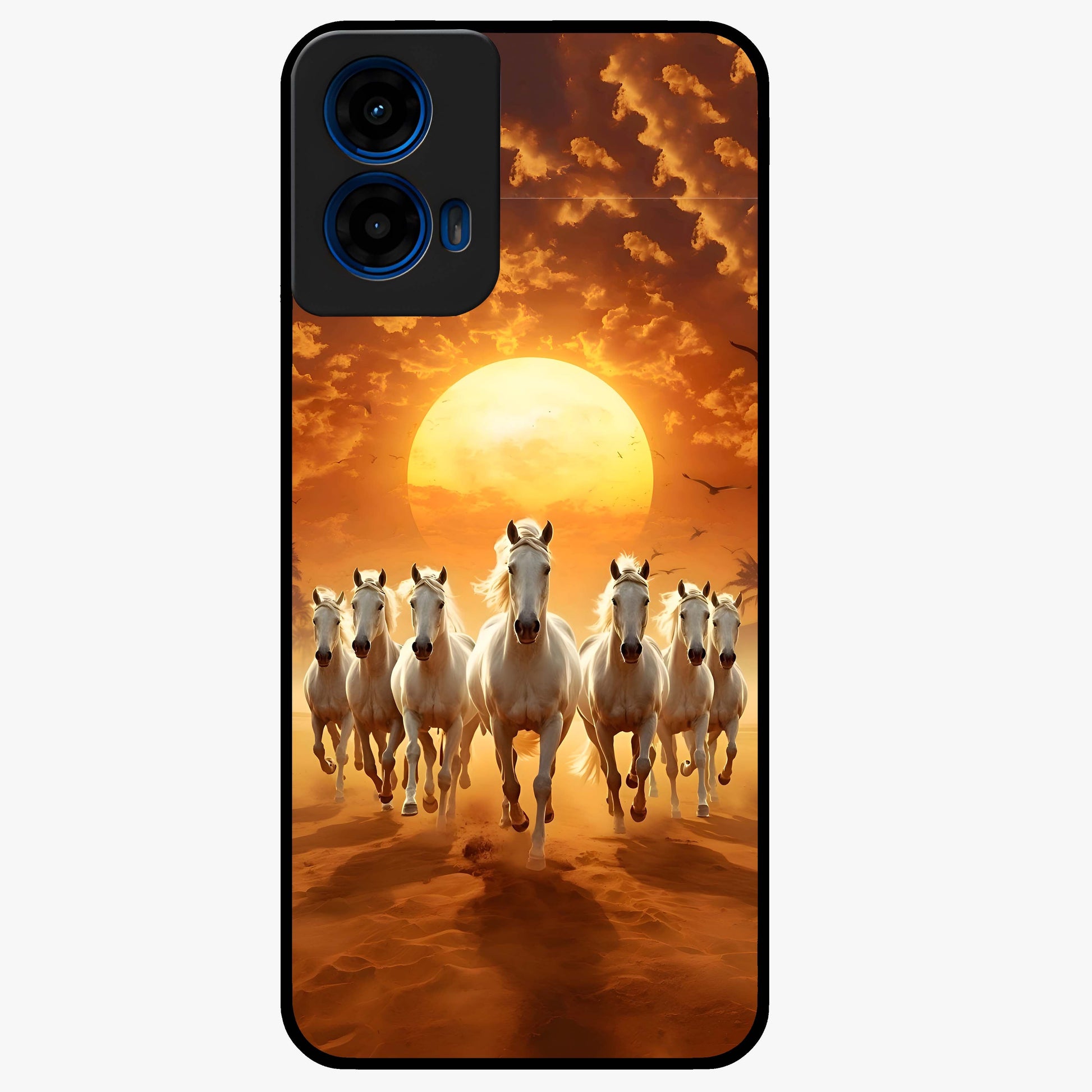 Wild Sunset Majesty Glass Case showing flat back view with majestic sunset landscape artwork and glossy glass finish.