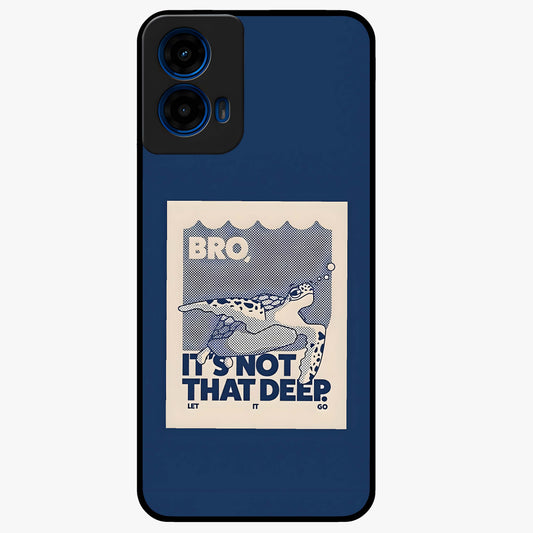 Worry Less Swim Glass Case showing flat back view with playful motivational artwork and glossy glass finish.