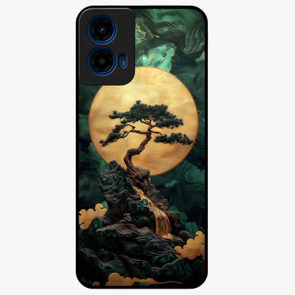 Zen Moon Rise Glass Case showing flat back view with calm moonrise artwork and glossy glass finish.