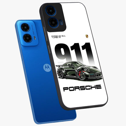 911 Turbo Dominance Glass Case displayed in premium angled mockup highlighting sporty car illustration and sleek glass surface.