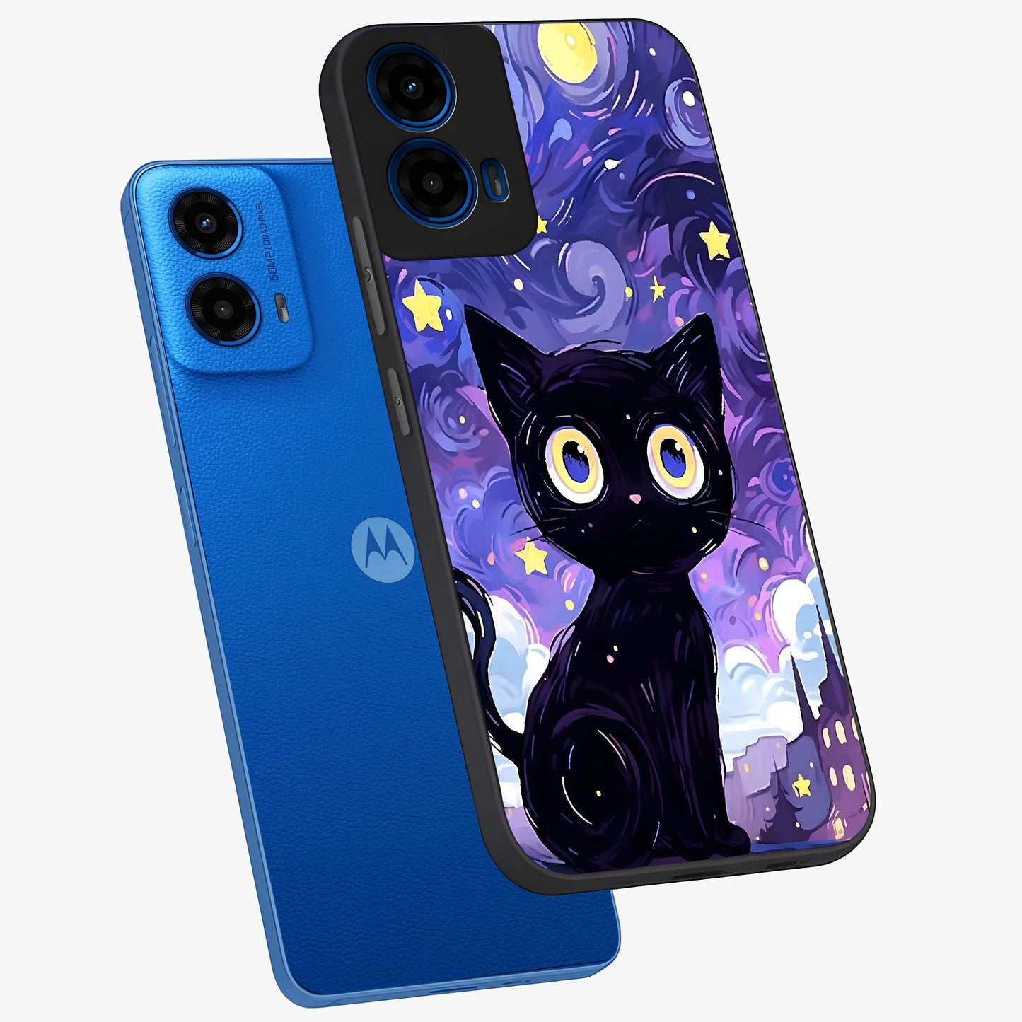 Abstract Cat Art Glass Case displayed in angled mockup highlighting modern abstract cat artwork and sleek glass surface.