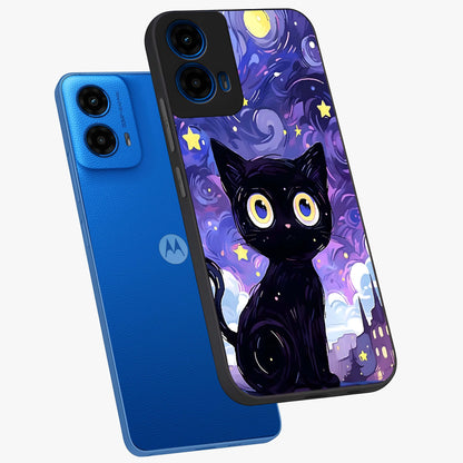 Abstract Cat Art Glass Case displayed in angled mockup highlighting modern abstract cat artwork and sleek glass surface.