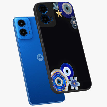 Aesthetic Blue Evil Eye Glass Case displayed in angled mockup highlighting blue evil eye symbol and spiritual aesthetic design.