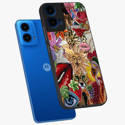 Beaded Fashion Jungle Glass Case displayed in angled mockup highlighting colorful fashion bead design and artistic pattern.