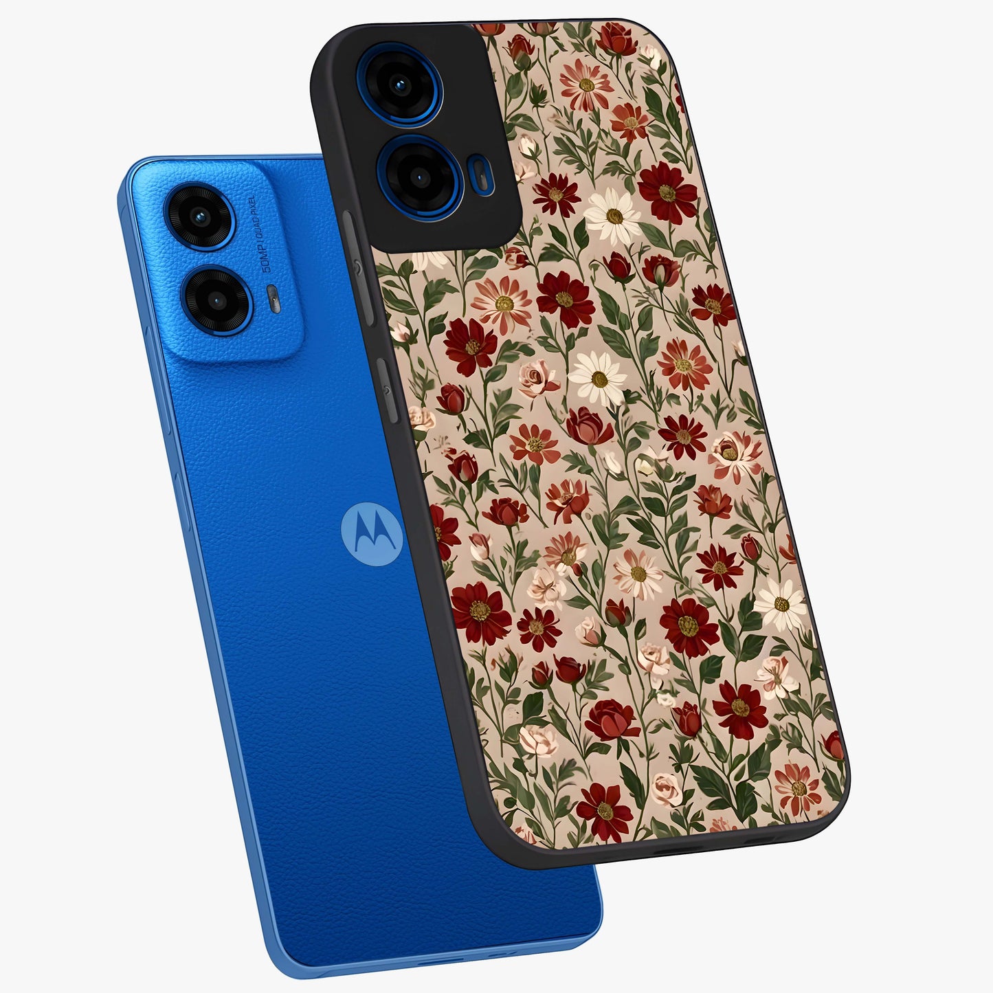 Biege Flower With Leaf Glass Case displayed in angled mockup highlighting minimal floral leaf design and elegant aesthetic.
