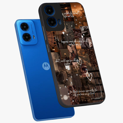 Bittersweet Aesthetic Chaos Glass Case displayed in angled mockup highlighting expressive abstract artwork and edgy aesthetic theme.