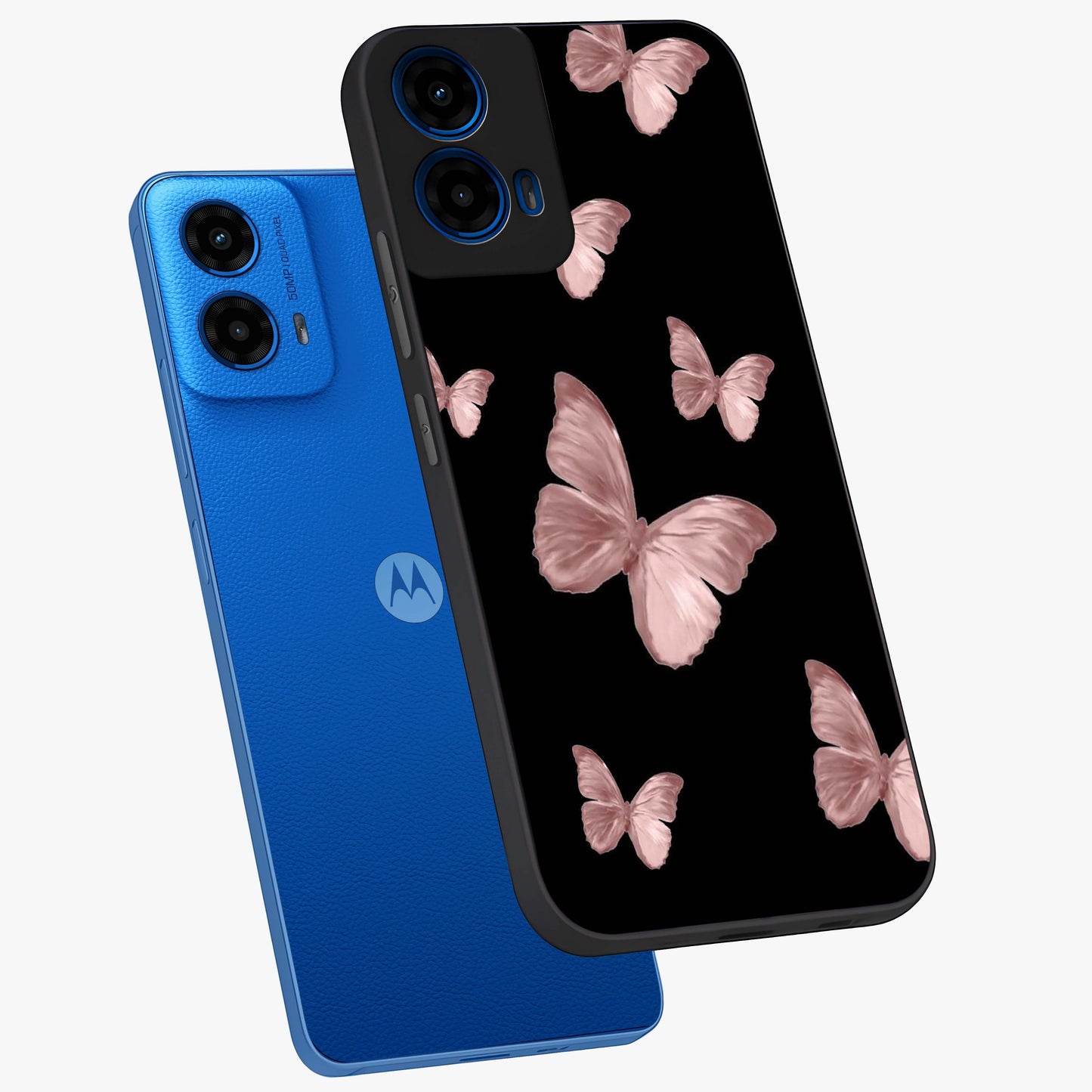 Butterfly Pattern Glass Case displayed in angled mockup highlighting delicate butterfly design and aesthetic pattern style.