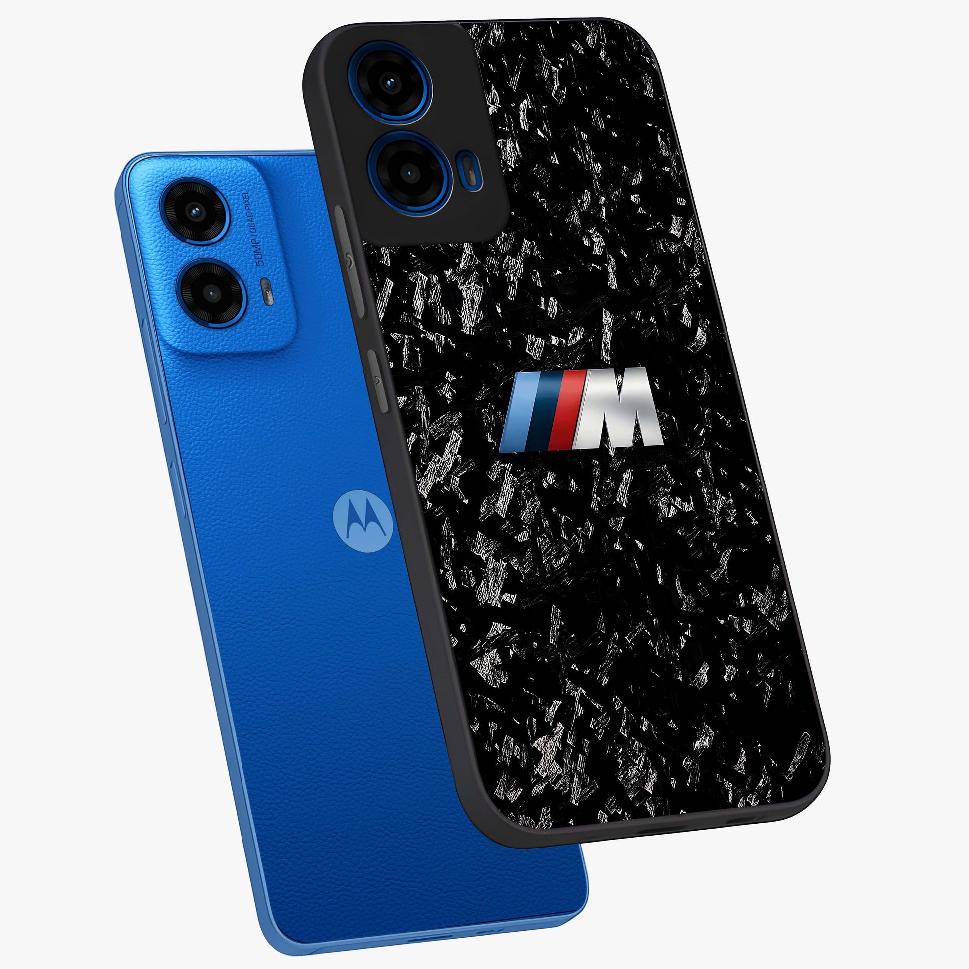 Carbon Speed Mark Glass Case displayed in angled mockup highlighting racing inspired carbon design and sleek aesthetic style.