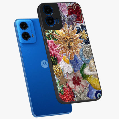 Celestial Floral and Playful Glass Case displayed in angled mockup highlighting playful floral design with dreamy celestial elements.
