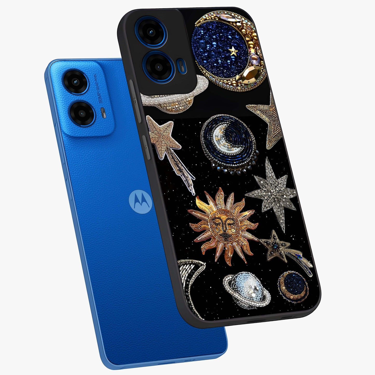 Celestial Gem Constellations Glass Case displayed in angled mockup highlighting gemstone inspired constellation design.