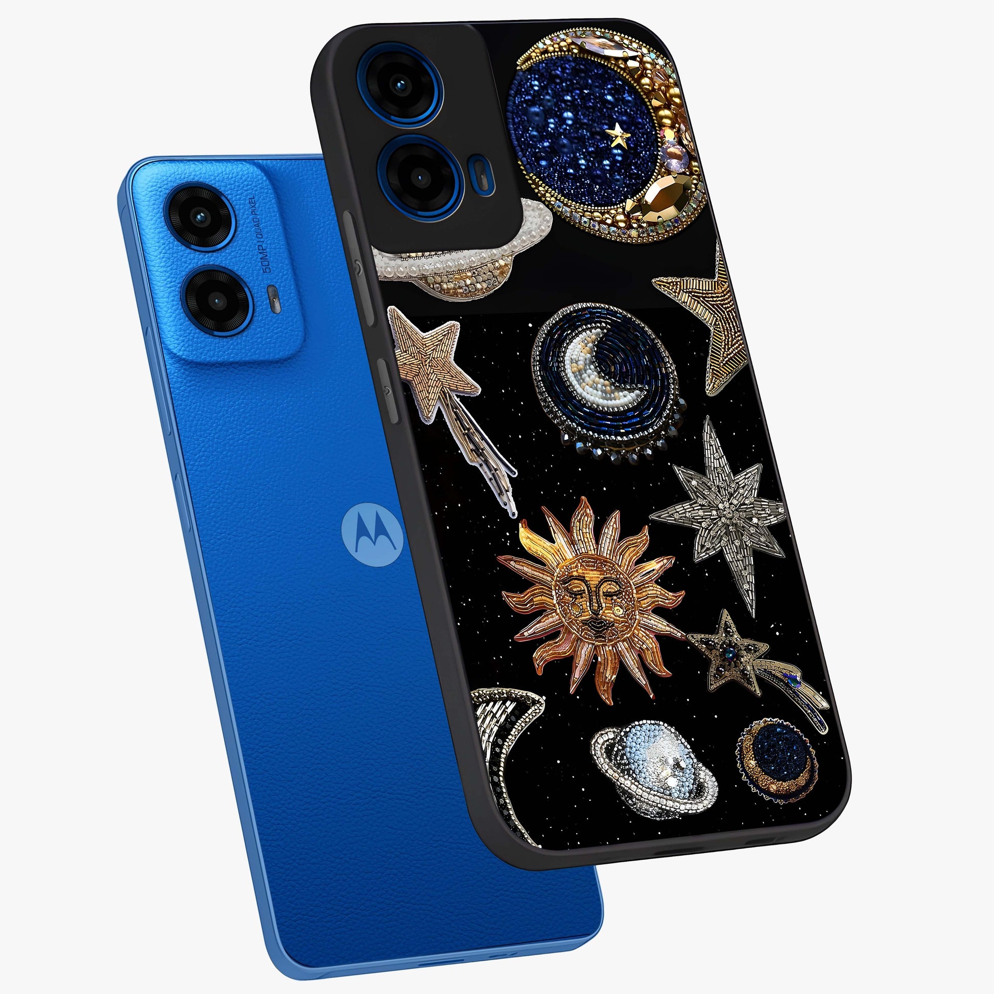 Celestial Gem Constellations Glass Case displayed in angled mockup highlighting gemstone inspired constellation design.