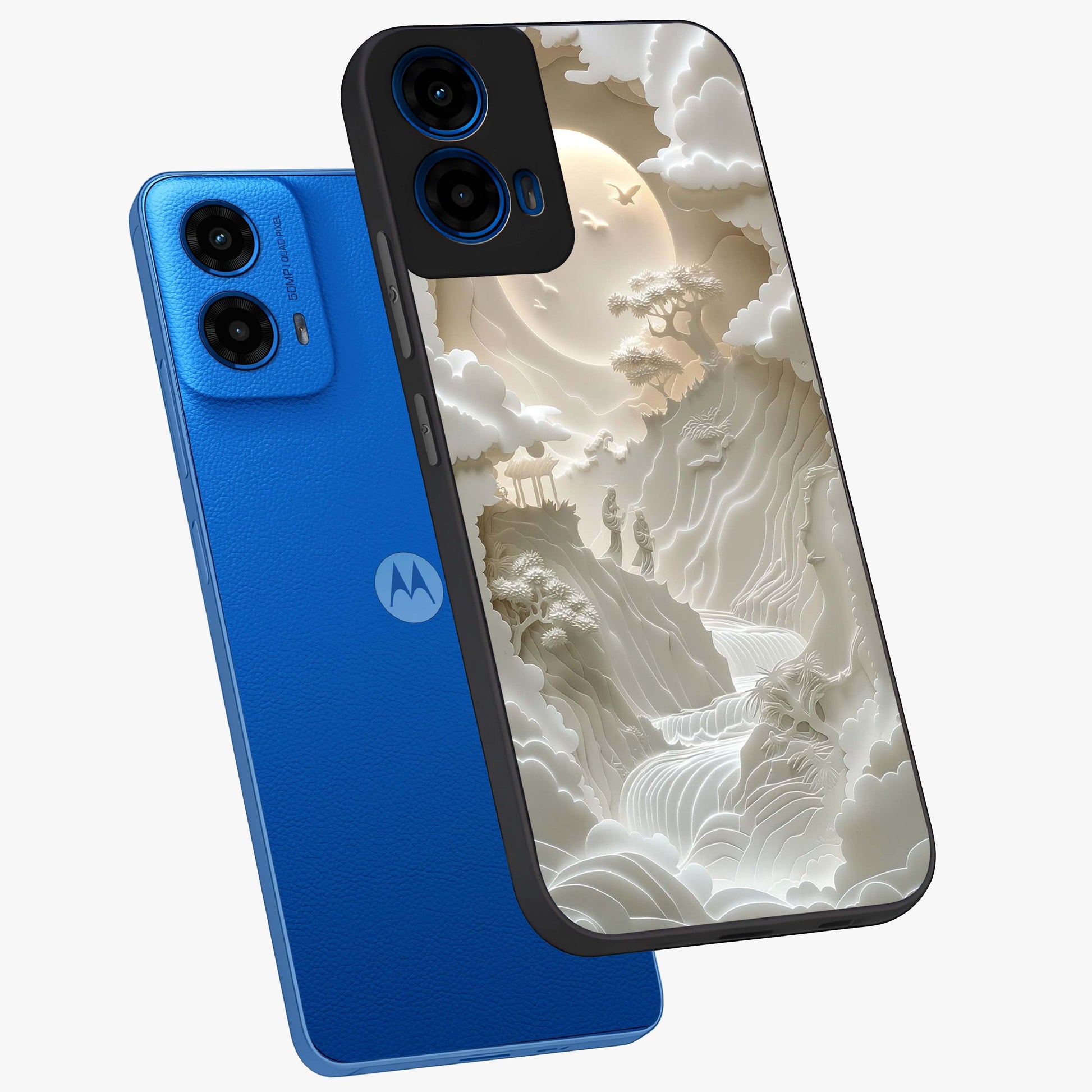 Celestial Origami Glass Case displayed in angled mockup highlighting geometric origami design with cosmic aesthetic theme.